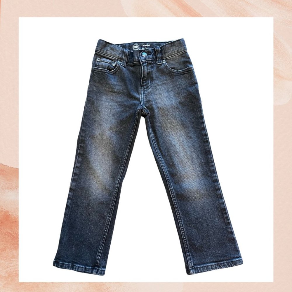 Boy's Black Dark Wash Straight Leg Jeans